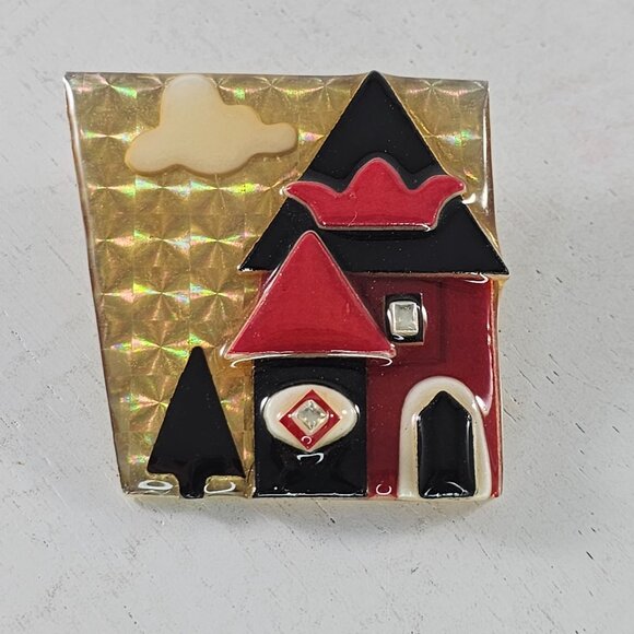 House Pins by Lucinda Brooch Red Black Crown Cloud Tree Art Deco House Design - Picture 5 of 9